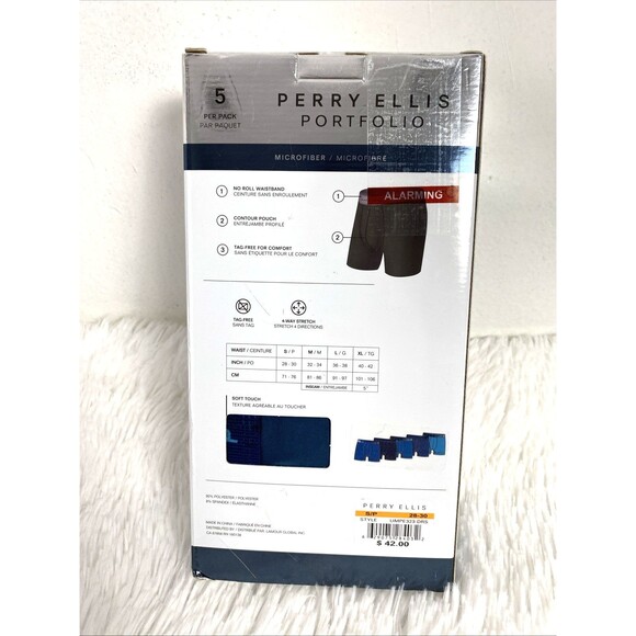 Perry Ellis Portfolio Boxer Briefs Mens Size S Microfiber 5-Pack Underwear Blue - Picture 5 of 8